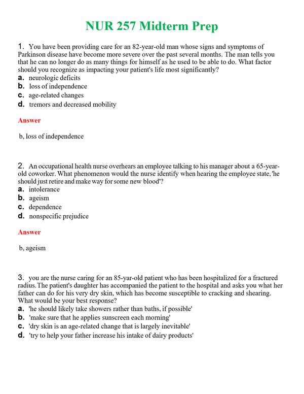 NUR 257 MIDTERM PREP | QUESTIONS AND ANSWERS INCLUDED