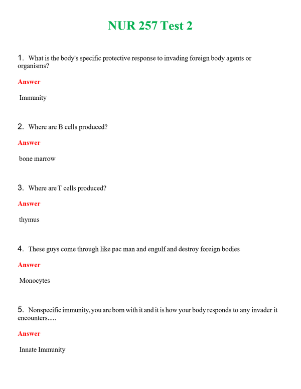 NUR 257 TEST 2 | NEW FULL QUESTIONS AND ANSWERS 100% CORRECT