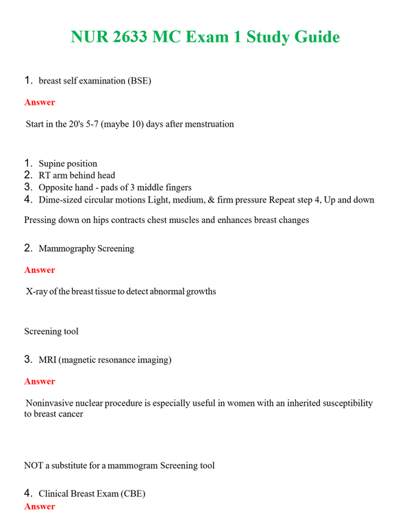 NUR 2633 MC EXAM 1 STUDY GUIDE | GRADED A+ QUESTIONS AND ANSWERS (SOLVED)