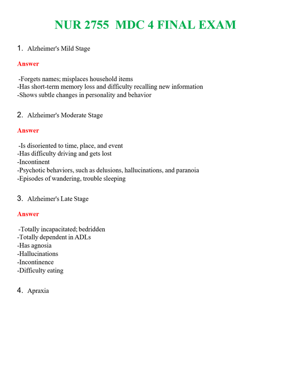 NUR 2755 MDC 4 FINAL EXAM | ALL Q&AS BRAND NEW GUARANTEED A+++