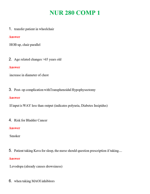 NUR 280 COMP 1 | WITH 100% VERIFIED ANSWERS