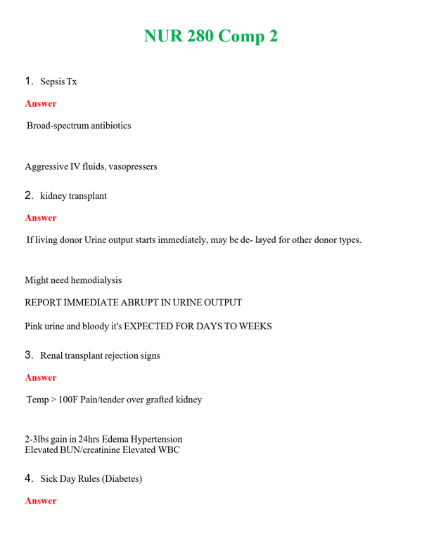 NUR 280 COMP 2 | QUESTIONS & ANSWERS (SOLVED)