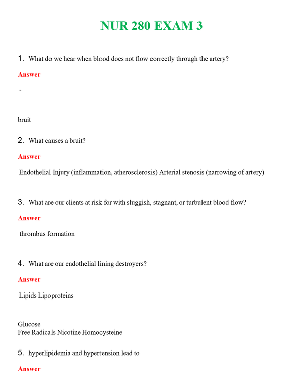 NUR 280 EXAM 3 | A SOLVED 100% CORRECT