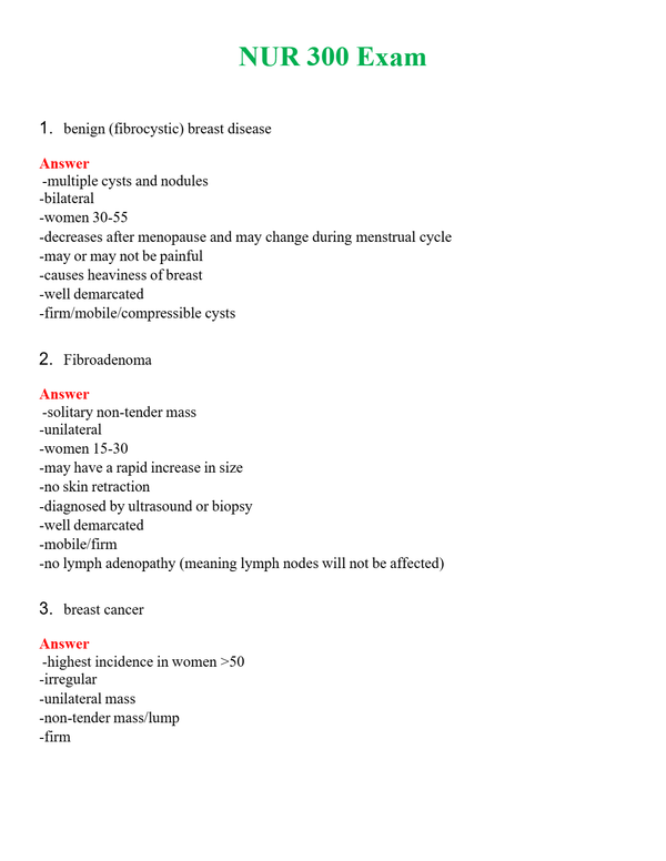 NUR 300 EXAM | COMPLETE ANSWERS 100% CORRECT