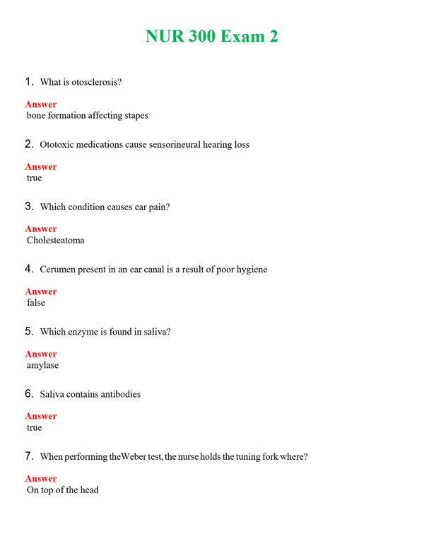NUR 300 EXAM 2 | QUESTIONS AND ANSWERS INCLUDED