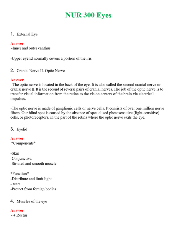 NUR 300 EYES | COMPLETE QUESTIONS & ANSWERS (SOLVED) 100% CORRECT