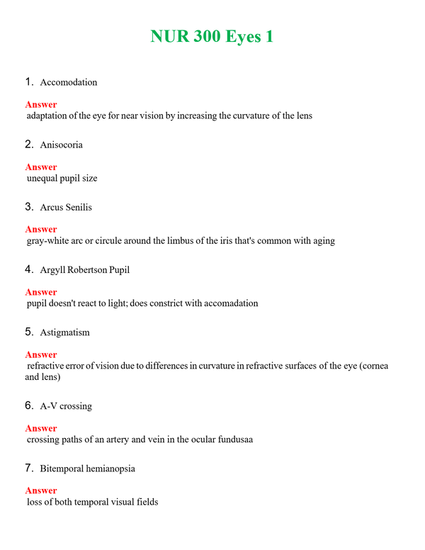 NUR 300 EYES 1 | A++ EXAM WITH ALL NEW QS & AS - GUARANTEED PASS!
