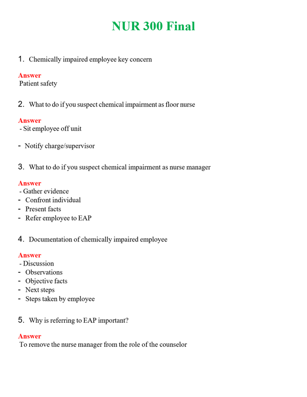 NUR 300 FINAL | COMPLETE ANSWERS 100% CORRECT