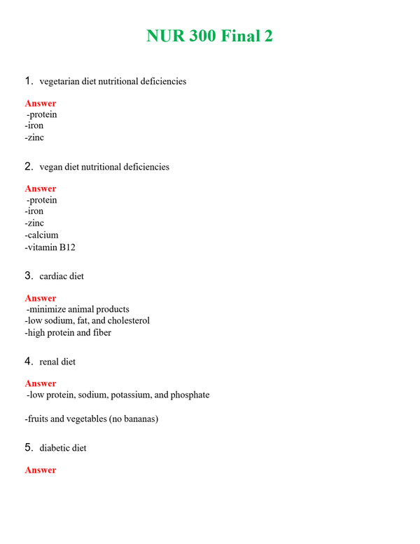 NUR 300 FINAL 2 | COMPLETE QUESTIONS & ANSWERS (SOLVED) 100% CORRECT
