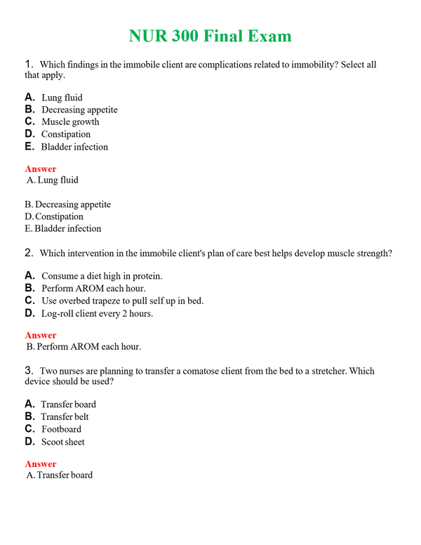 NUR 300 FINAL EXAM | ACTUAL QUESTIONS AND ANSWERS 100% CORRECT