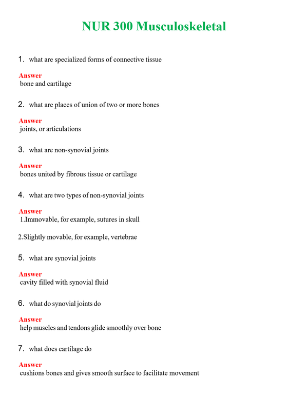 NUR 300 MUSCULOSKELETAL | A SOLVED 100% CORRECT