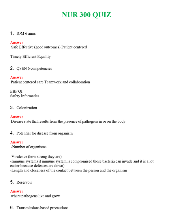 NUR 300 QUIZ | (ACTUAL EXAM ) QUESTIONS AND ANSWERS (SOLVED)