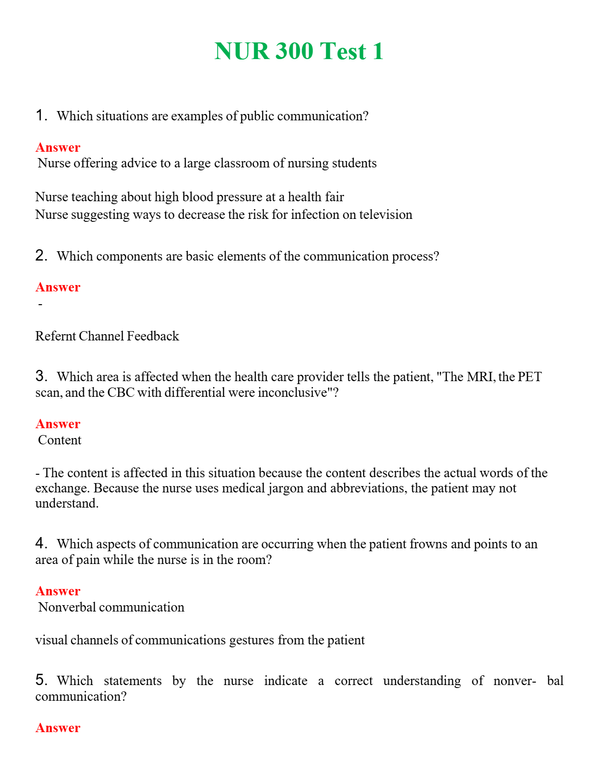 NUR 300 TEST 1 | LATEST QUESTIONS WITH COMPLETE GRADE A++ ANSWERS