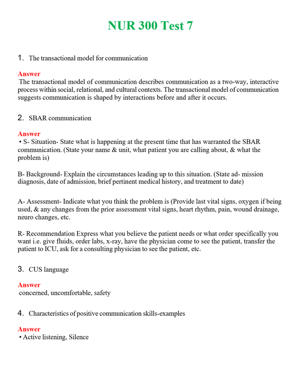 NUR 300 TEST 7 | A+ RATED GUIDE | QUESTIONS AND ANSWERS (SOLVED)