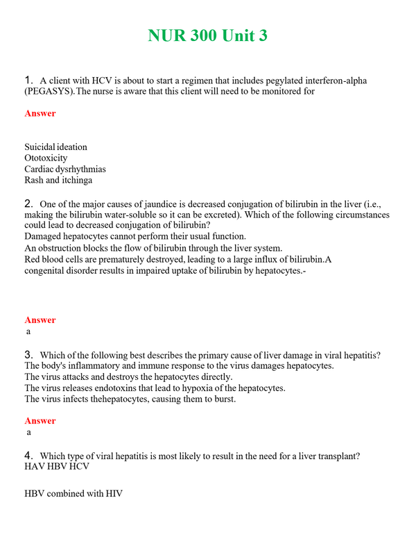 NUR 300 UNIT 3 | PASSED | A+ RATED GUIDE | NEW FULL EXAM