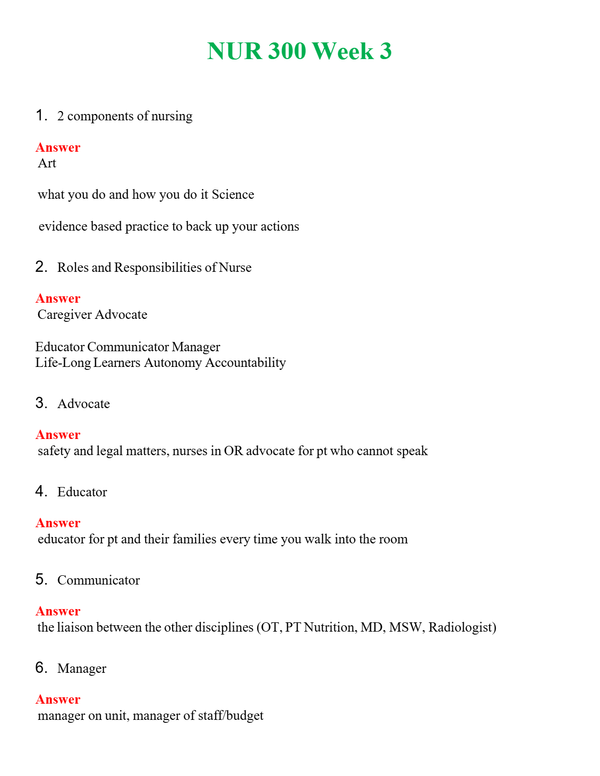 NUR 300 WEEK 3 | QUESTIONS & ANSWERS (SOLVED)