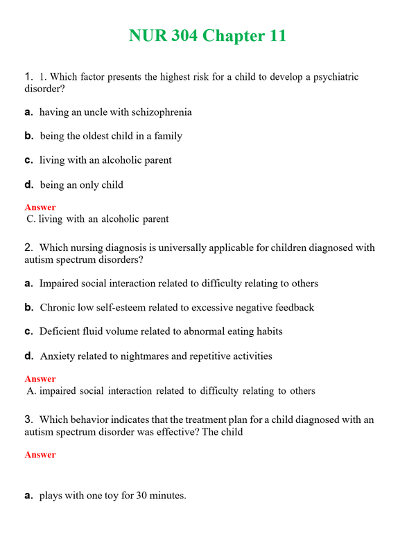 NUR 304 CHAPTER 11 | GRADED A+ SOLVED 100% CORRECT