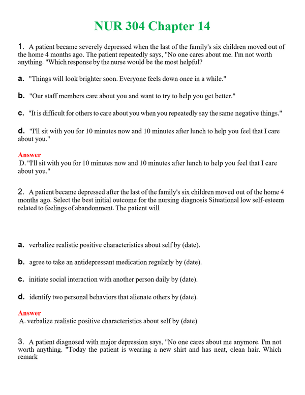 NUR 304 CHAPTER 14 | COMPLETE ANSWERS 100% CORRECT