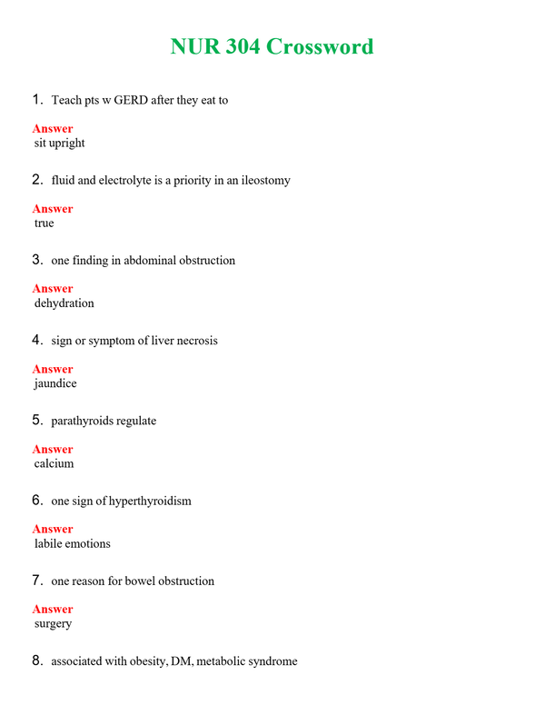NUR 304 CROSSWORD | ALL Q&AS BRAND NEW GUARANTEED A++
