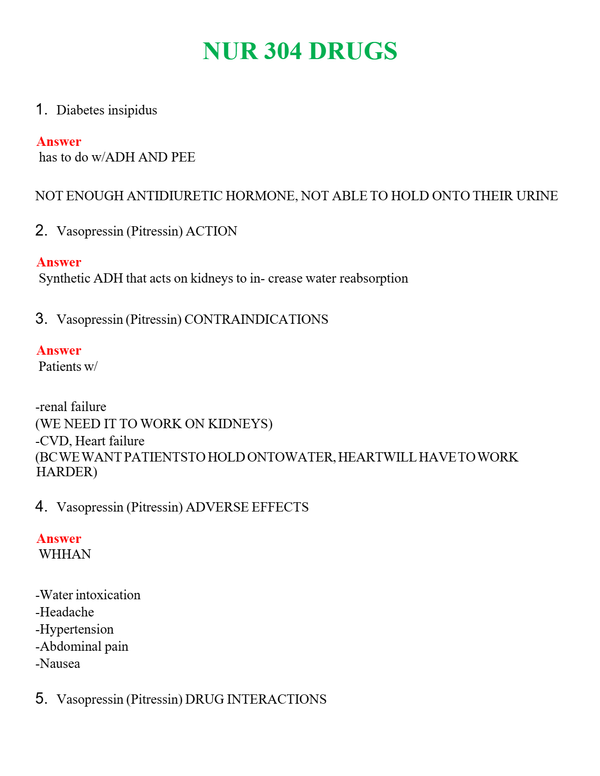 NUR 304 DRUGS | ACTUAL QUESTIONS AND ANSWERS 100% CORRECT