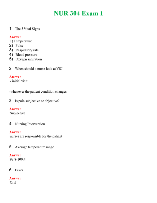 NUR 304 EXAM 1 | COMPLETE ANSWERS 100% CORRECT