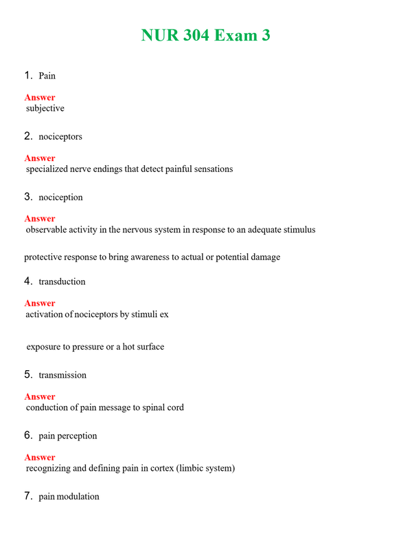 NUR 304 EXAM 3 | GRADED A+ QUESTIONS & ANSWERS