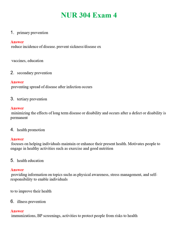 NUR 304 EXAM 4 | GRADED A+ QUESTIONS AND ANSWERS (SOLVED)