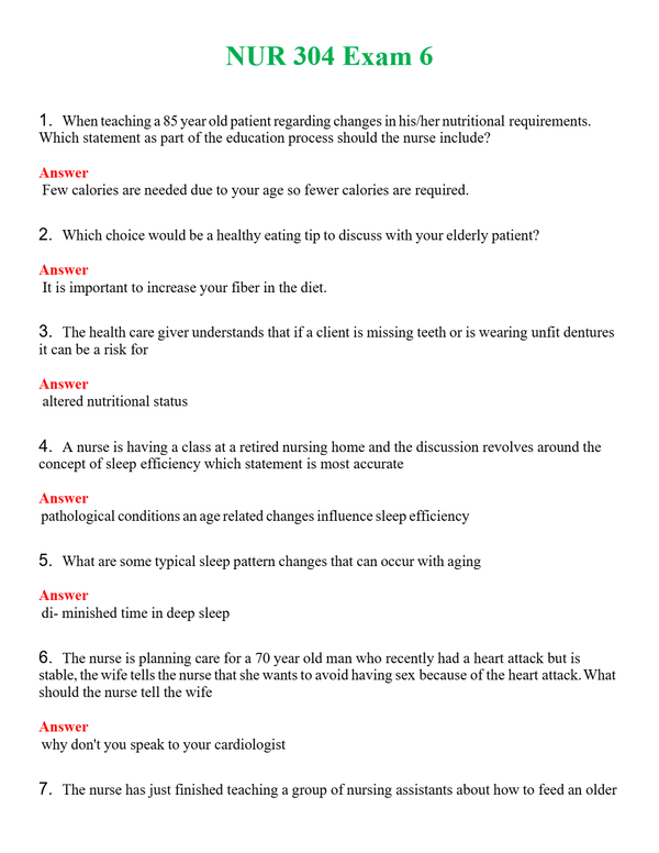 NUR 304 EXAM 6 | A SOLVED 100% CORRECT