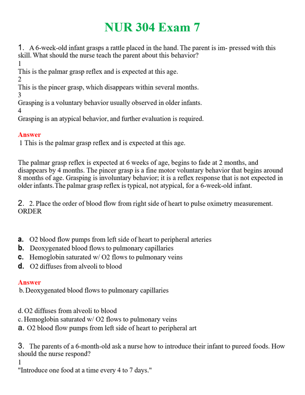 NUR 304 EXAM 7 | A+ RATED GUIDE | QUESTIONS AND ANSWERS (SOLVED)