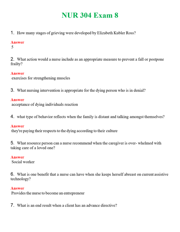 NUR 304 EXAM 8 | WITH 100% VERIFIED ANSWERS