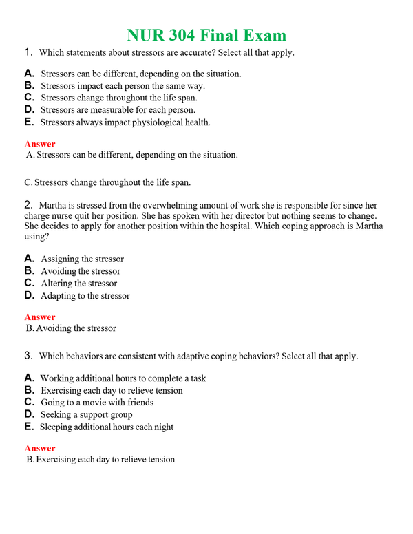 NUR 304 FINAL EXAM | QUESTIONS & ANSWERS (SOLVED)