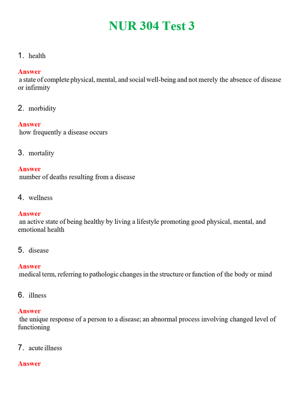 NUR 304 TEST 3 | COMPLETE ANSWERS 100% CORREC
