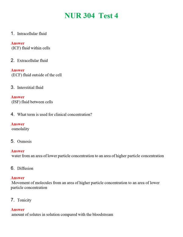 NUR 304 TEST 4 | ACTUAL QUESTIONS AND ANSWERS 100% CORRECT