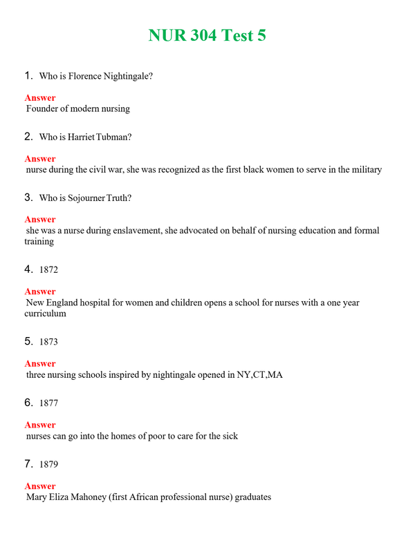 NUR 304 TEST 5 | QUESTIONS AND ANSWERS INCLUDED