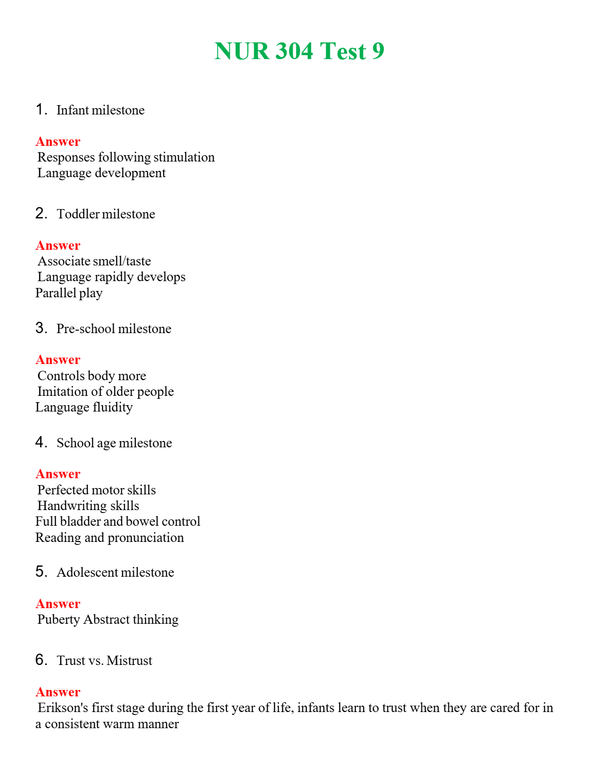 NUR 304 TEST 9 | COMPLETE ANSWERS 100% CORRECT