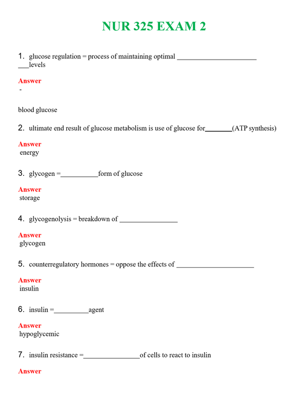 NUR 325 EXAM 2 | QUESTIONS AND ANSWERS INCLUDED