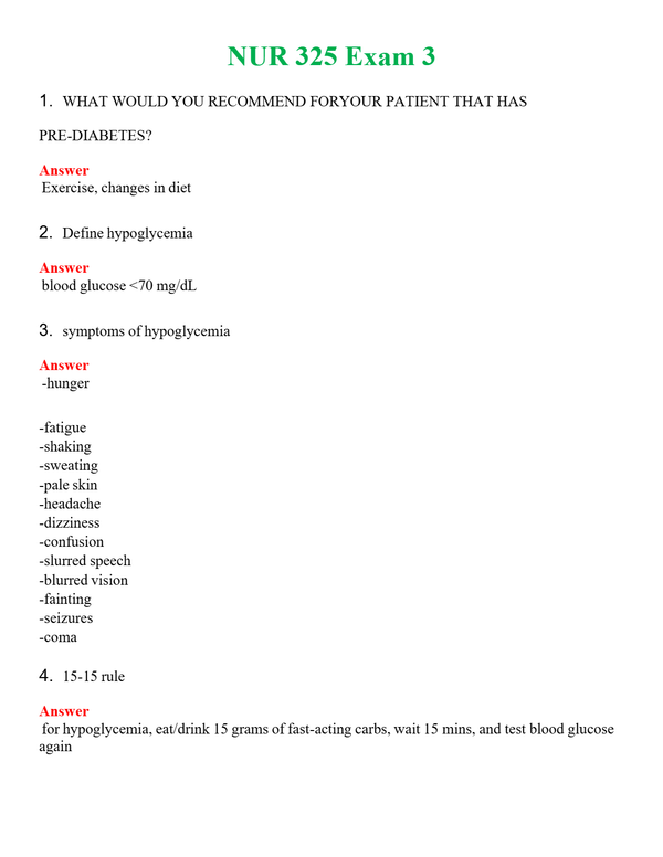 NUR 325 EXAM 3 | NEW FULL QUESTIONS AND ANSWERS 100% CORRECT