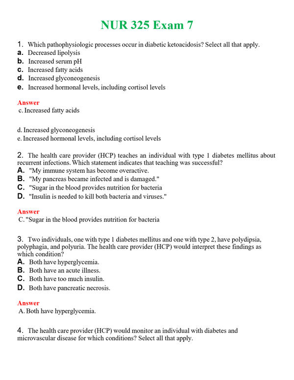 NUR 325 EXAM 7 | ALL Q&AS BRAND NEW GUARANTEED A+++