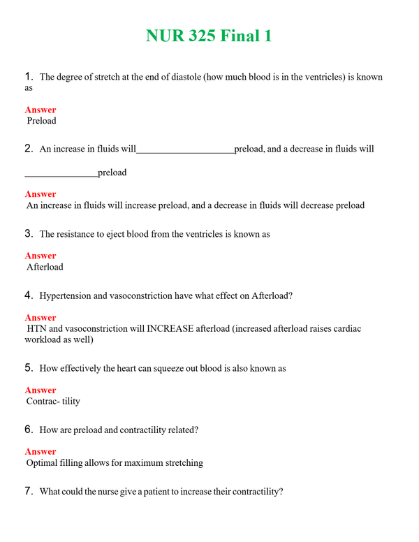 NUR 325 FINAL 1 | QUESTIONS AND ANSWERS INCLUDED
