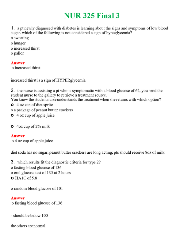 NUR 325 FINAL 3 | (ACTUAL EXAM ) QUESTIONS AND ANSWERS (SOLVED)