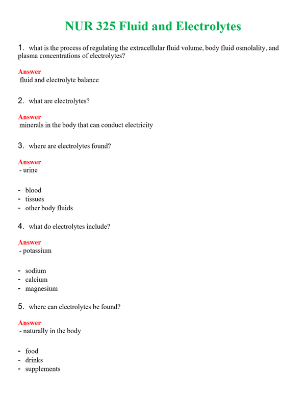 NUR 325 FLUID AND ELECTROLYTES | WITH 100% VERIFIED ANSWERS