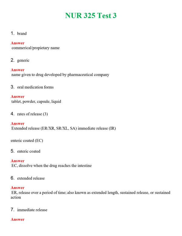 NUR 325 TEST 3 | (ACTUAL EXAM ) QUESTIONS AND ANSWERS (SOLVED)