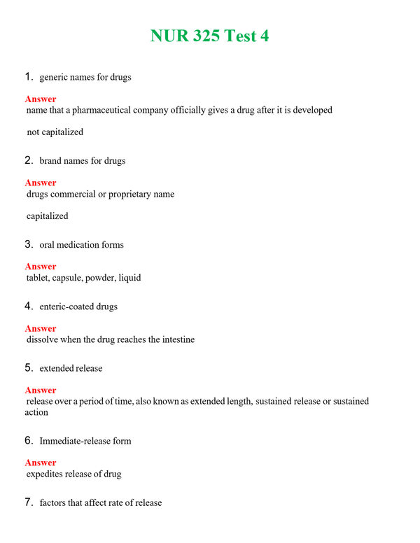 NUR 325 TEST 4 | WITH 100% VERIFIED ANSWERS