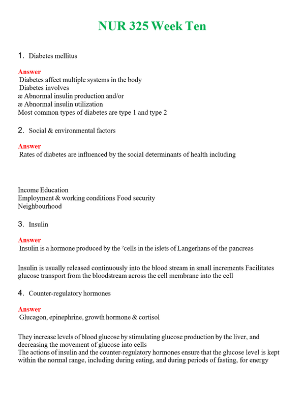 NUR 325 WEEK TEN | GRADED A+ QUESTIONS AND ANSWERS (SOLVED)