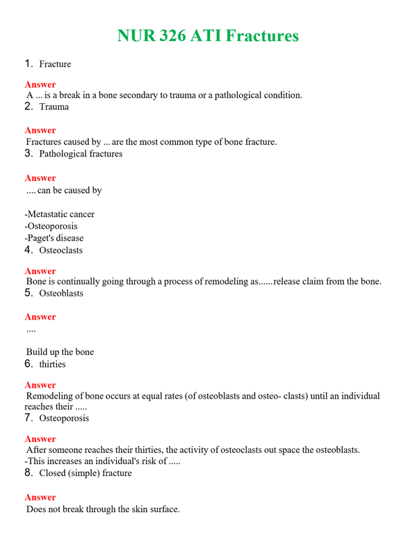 NUR 326 ATI FRACTURES | PASSED | A+ RATED GUIDE | NEW FULL EXAM