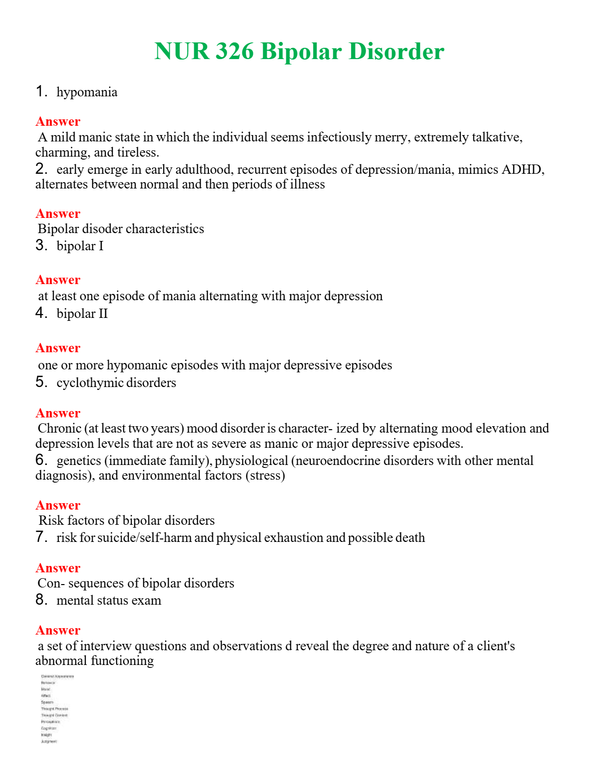 NUR 326 BIPOLAR DISORDER | A SOLVED 100% CORRECT