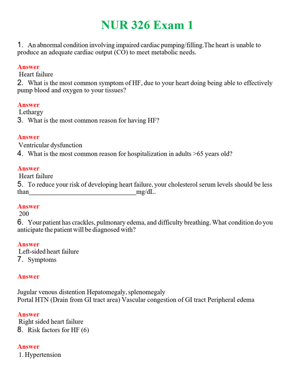 NUR 326 EXAM 1 | WITH 100% VERIFIED ANSWERS