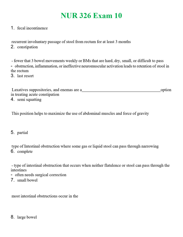NUR 326 EXAM 10 | GRADED A+ QUESTIONS AND ANSWERS (SOLVED)