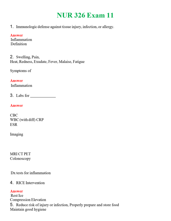 NUR 326 EXAM 11 | GRADED A+ QUESTIONS & ANSWERS