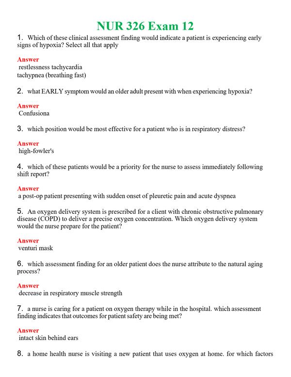 NUR 326 EXAM 12 | NEW FULL QUESTIONS AND ANSWERS 100% CORRECT